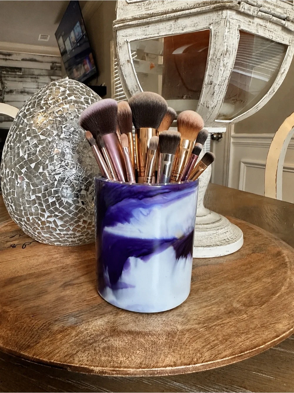 Homemade Purple & White Swirl resin trinket cup